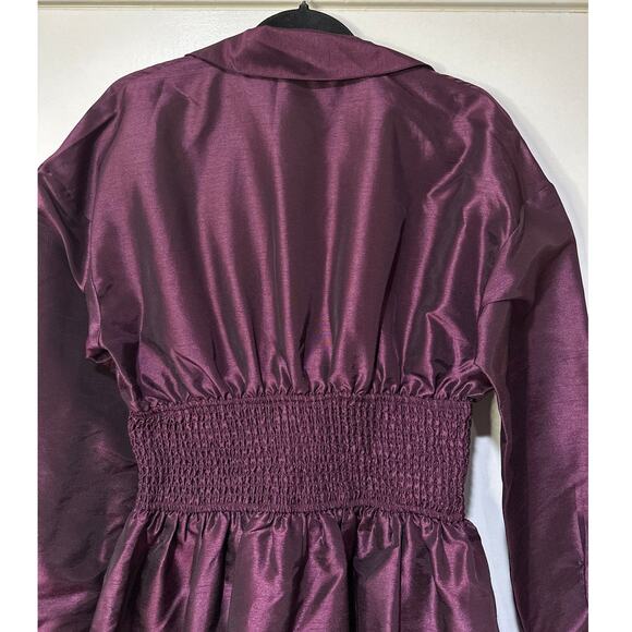 Hutch Iridescent Waisted Shirtdress Plum Size Medium NWT Shirred Waist Dressy - Picture 10 of 14